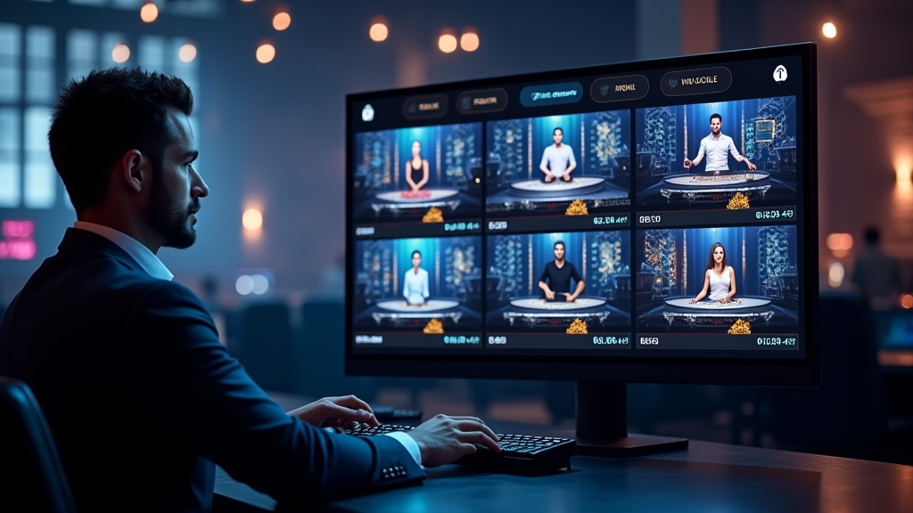 Live casino lobby with table filters, stake labels, and dealer previews
